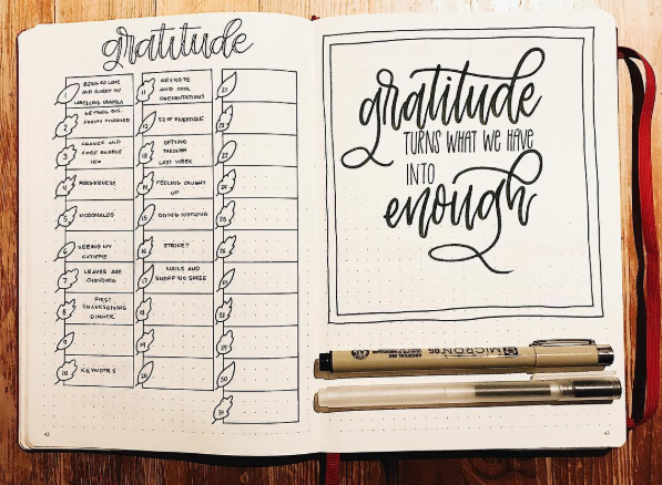 self-care bullet journal with a gratitude tracker